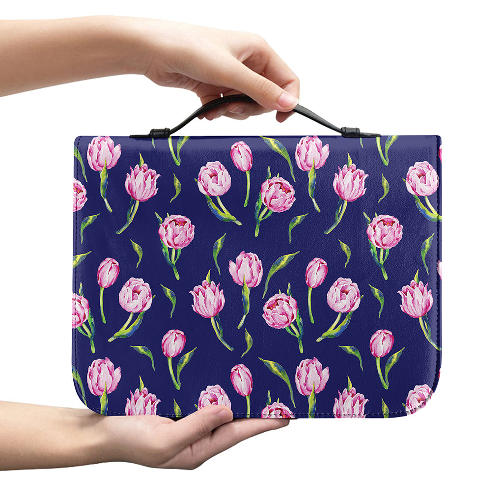 Pink Watercolor Tulip Flower Print Leather Bible Cover