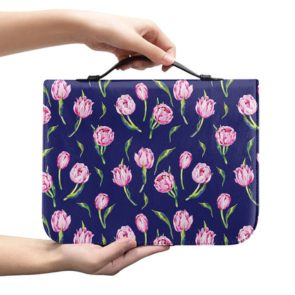 Pink Watercolor Tulip Flower Print Leather Bible Cover