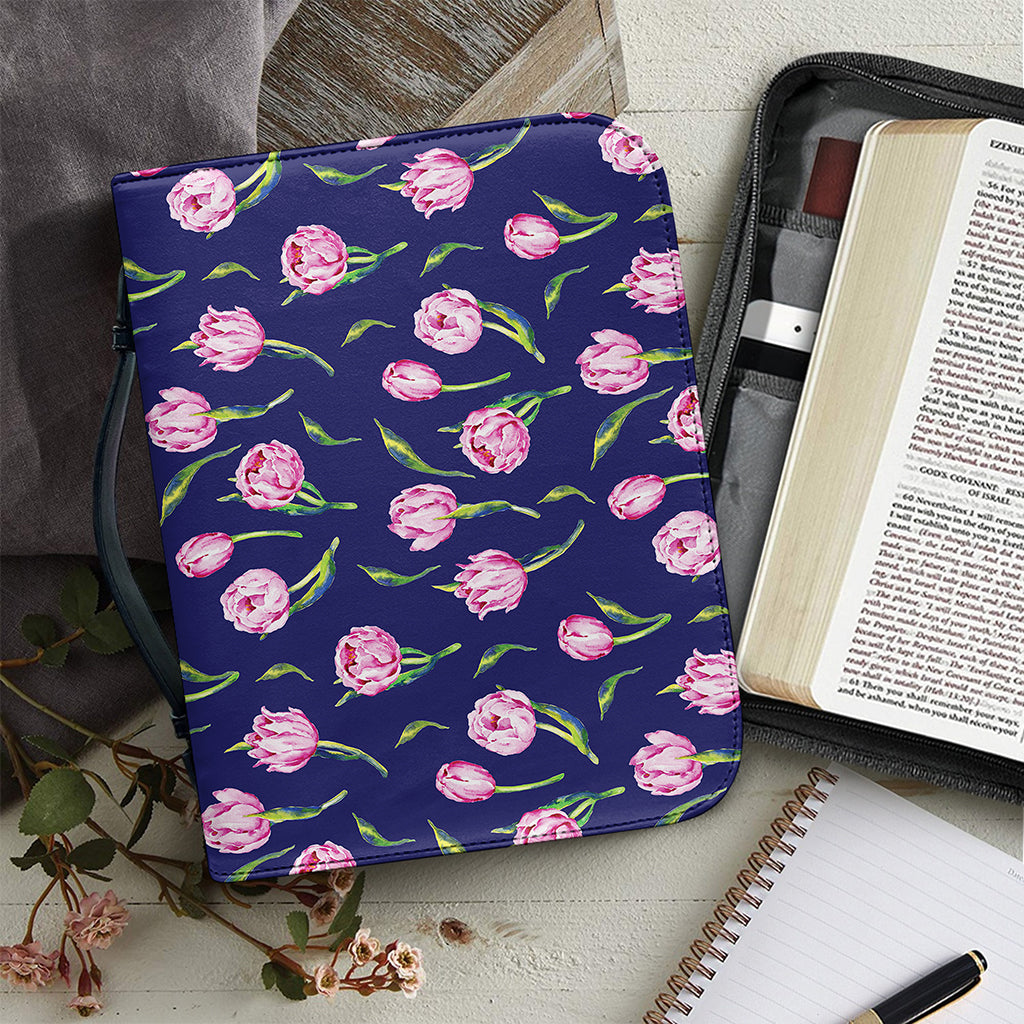 Pink Watercolor Tulip Flower Print Leather Bible Cover