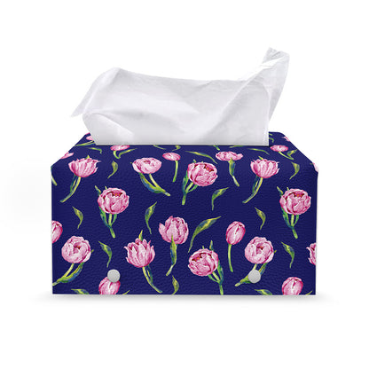 Pink Watercolor Tulip Flower Print Leather Tissue Box Cover