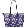 Pink Watercolor Tulip Flower Print Leather Tote Bag With Zipper