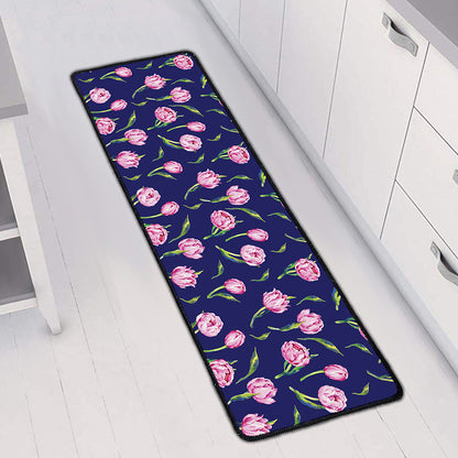 Pink Watercolor Tulip Flower Print Long Kitchen Mat