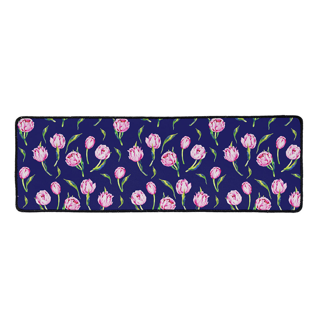 Pink Watercolor Tulip Flower Print Long Kitchen Mat
