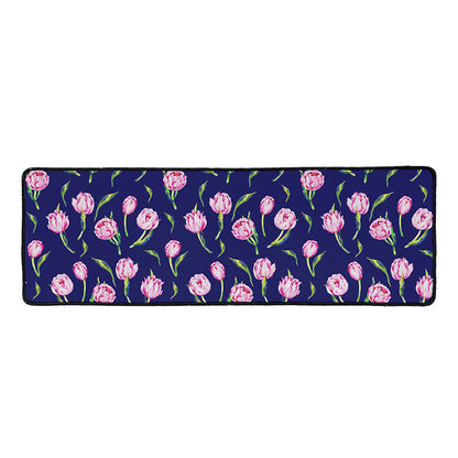 Pink Watercolor Tulip Flower Print Long Kitchen Mat
