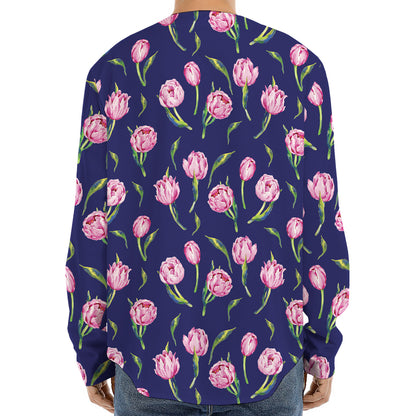 Pink Watercolor Tulip Flower Print Long Sleeve Baseball Jersey