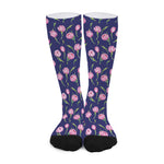 Pink Watercolor Tulip Flower Print Long Socks