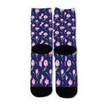 Pink Watercolor Tulip Flower Print Long Socks