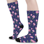 Pink Watercolor Tulip Flower Print Long Socks