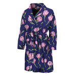 Pink Watercolor Tulip Flower Print Men's Bathrobe