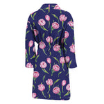 Pink Watercolor Tulip Flower Print Men's Bathrobe