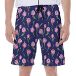 Pink Watercolor Tulip Flower Print Men's Beach Shorts