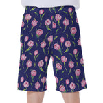 Pink Watercolor Tulip Flower Print Men's Beach Shorts