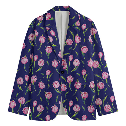 Pink Watercolor Tulip Flower Print Men's Blazer