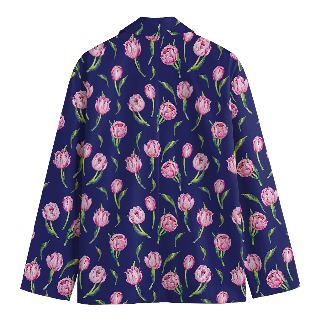 Pink Watercolor Tulip Flower Print Men's Blazer