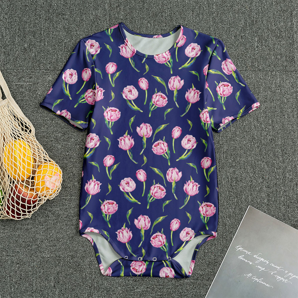 Pink Watercolor Tulip Flower Print Men's Bodysuit