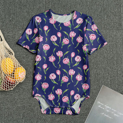 Pink Watercolor Tulip Flower Print Men's Bodysuit