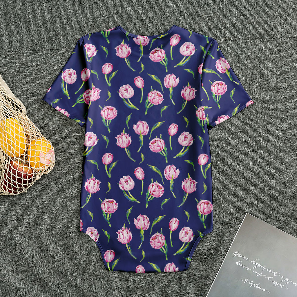 Pink Watercolor Tulip Flower Print Men's Bodysuit