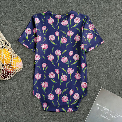 Pink Watercolor Tulip Flower Print Men's Bodysuit