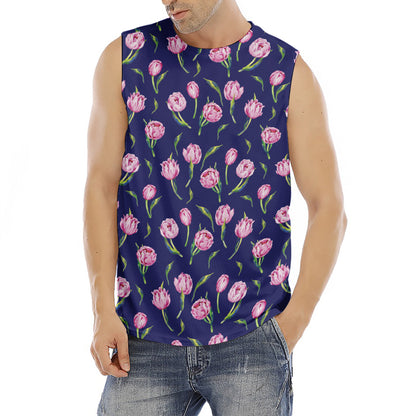 Pink Watercolor Tulip Flower Print Men's Fitness Tank Top