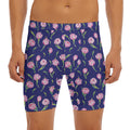 Pink Watercolor Tulip Flower Print Men's Long Boxer Briefs