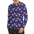 Pink Watercolor Tulip Flower Print Men's Long Sleeve Rash Guard