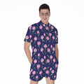 Pink Watercolor Tulip Flower Print Men's Romper