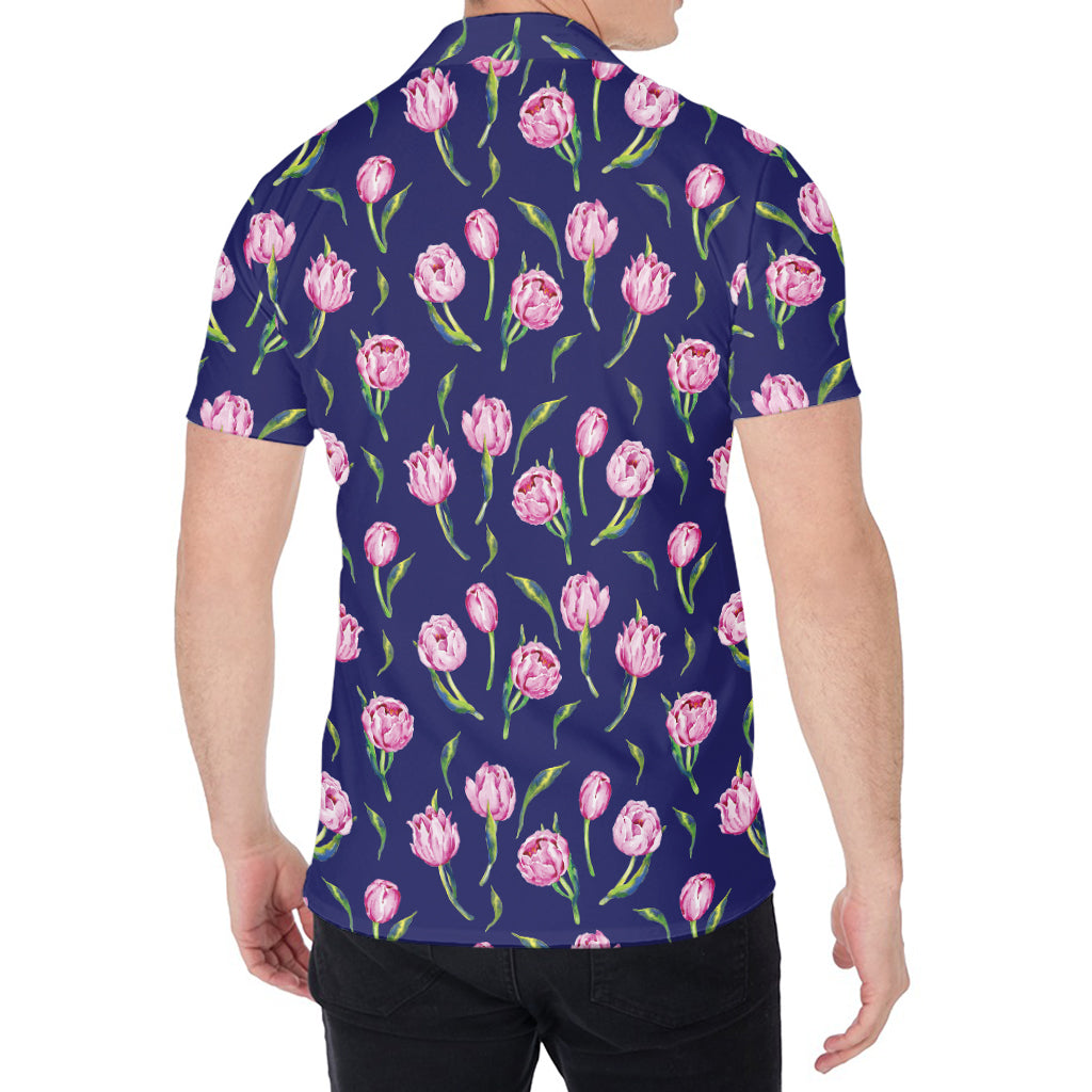 Pink Watercolor Tulip Flower Print Men's Shirt