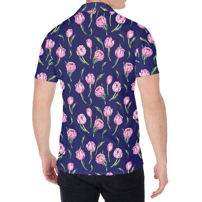 Pink Watercolor Tulip Flower Print Men's Shirt