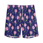Pink Watercolor Tulip Flower Print Men's Sports Shorts