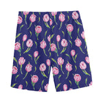 Pink Watercolor Tulip Flower Print Men's Sports Shorts