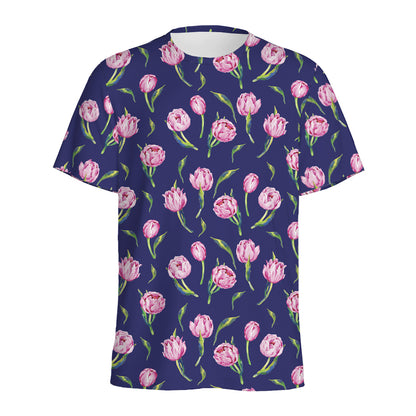 Pink Watercolor Tulip Flower Print Men's Sports T-Shirt