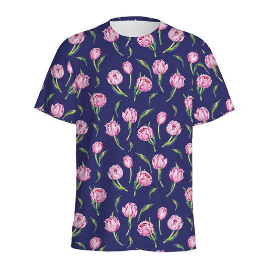 Pink Watercolor Tulip Flower Print Men's Sports T-Shirt