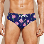 Pink Watercolor Tulip Flower Print Men's Swim Briefs