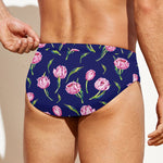 Pink Watercolor Tulip Flower Print Men's Swim Briefs