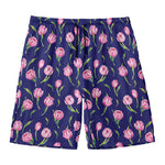 Pink Watercolor Tulip Flower Print Men's Swim Trunks