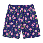 Pink Watercolor Tulip Flower Print Men's Swim Trunks