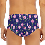 Pink Watercolor Tulip Flower Print Men's Triangle Swim Briefs
