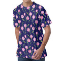 Pink Watercolor Tulip Flower Print Men's Velvet T-Shirt