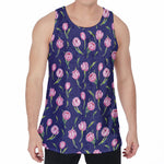 Pink Watercolor Tulip Flower Print Men's Velvet Tank Top