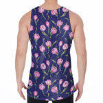 Pink Watercolor Tulip Flower Print Men's Velvet Tank Top