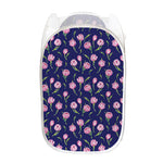 Pink Watercolor Tulip Flower Print Mesh Laundry Hamper