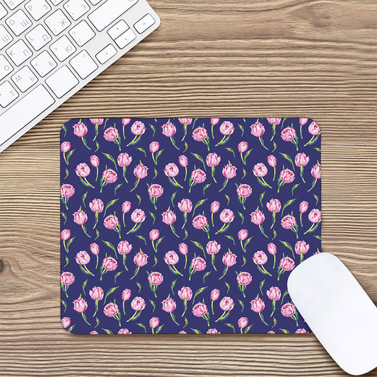 Pink Watercolor Tulip Flower Print Mouse Pad