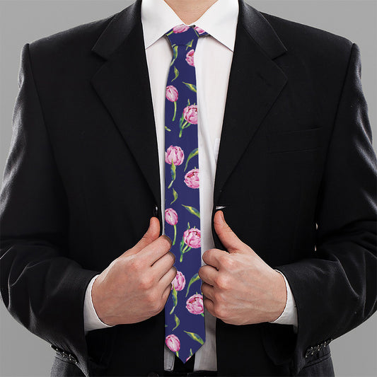 Pink Watercolor Tulip Flower Print Necktie