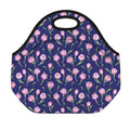 Pink Watercolor Tulip Flower Print Neoprene Lunch Bag