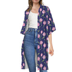 Pink Watercolor Tulip Flower Print Open Front Beach Cover Up