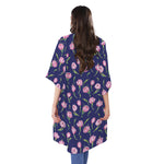 Pink Watercolor Tulip Flower Print Open Front Beach Cover Up