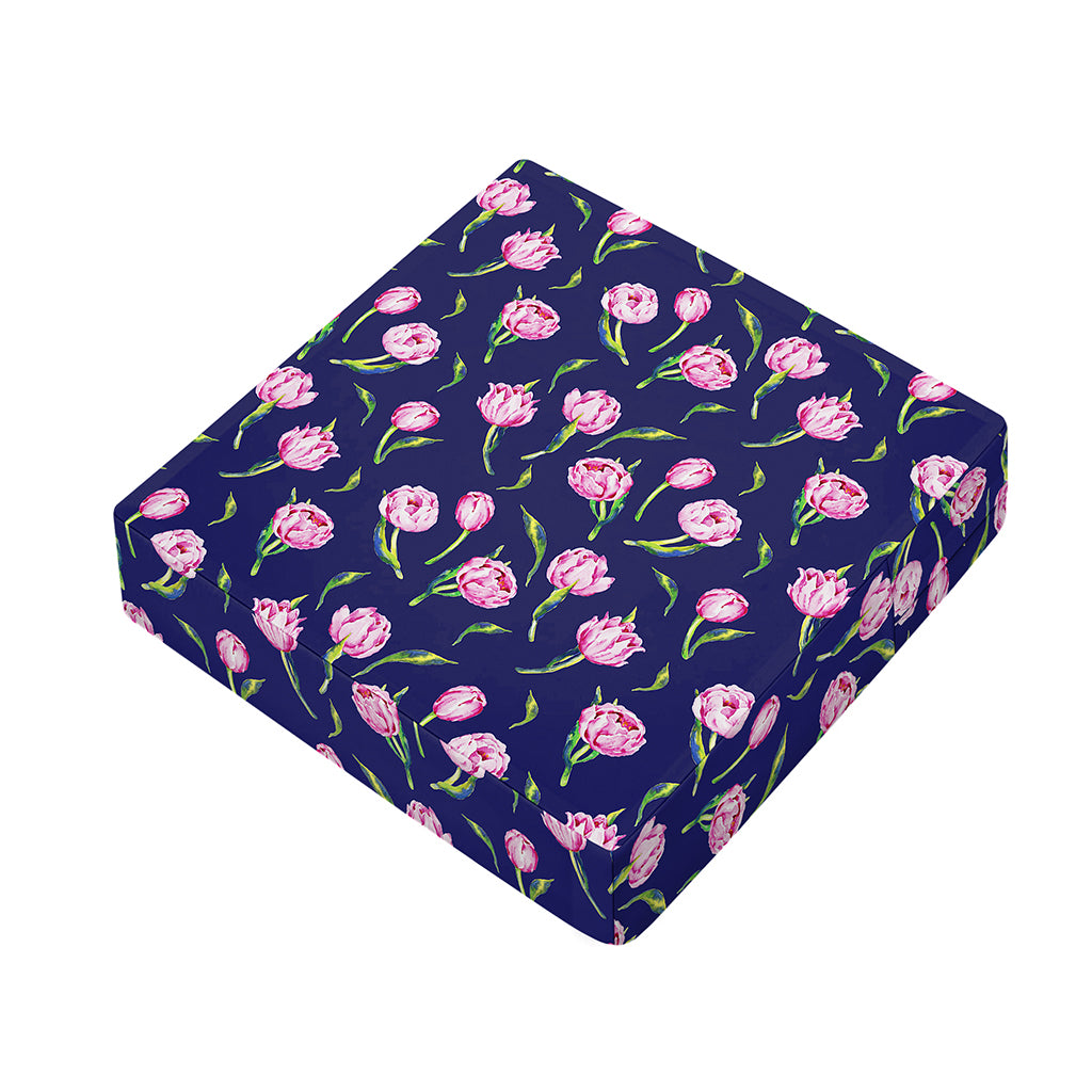 Pink Watercolor Tulip Flower Print Outdoor Seat Cushion Cover