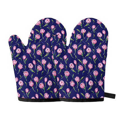 Pink Watercolor Tulip Flower Print Oven Mitts