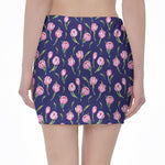 Pink Watercolor Tulip Flower Print Pencil Mini Skirt