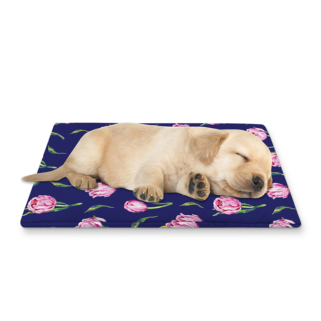 Pink Watercolor Tulip Flower Print Pet Cooling Mat Cover